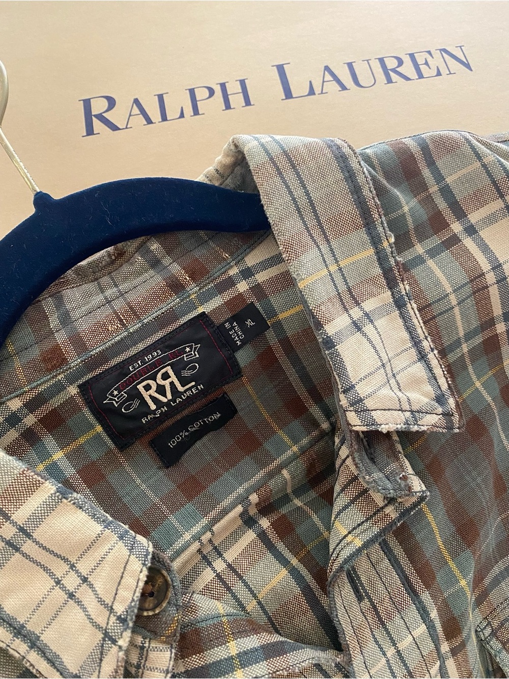 RRL Repaired Plaid Twill Work-shirt XL